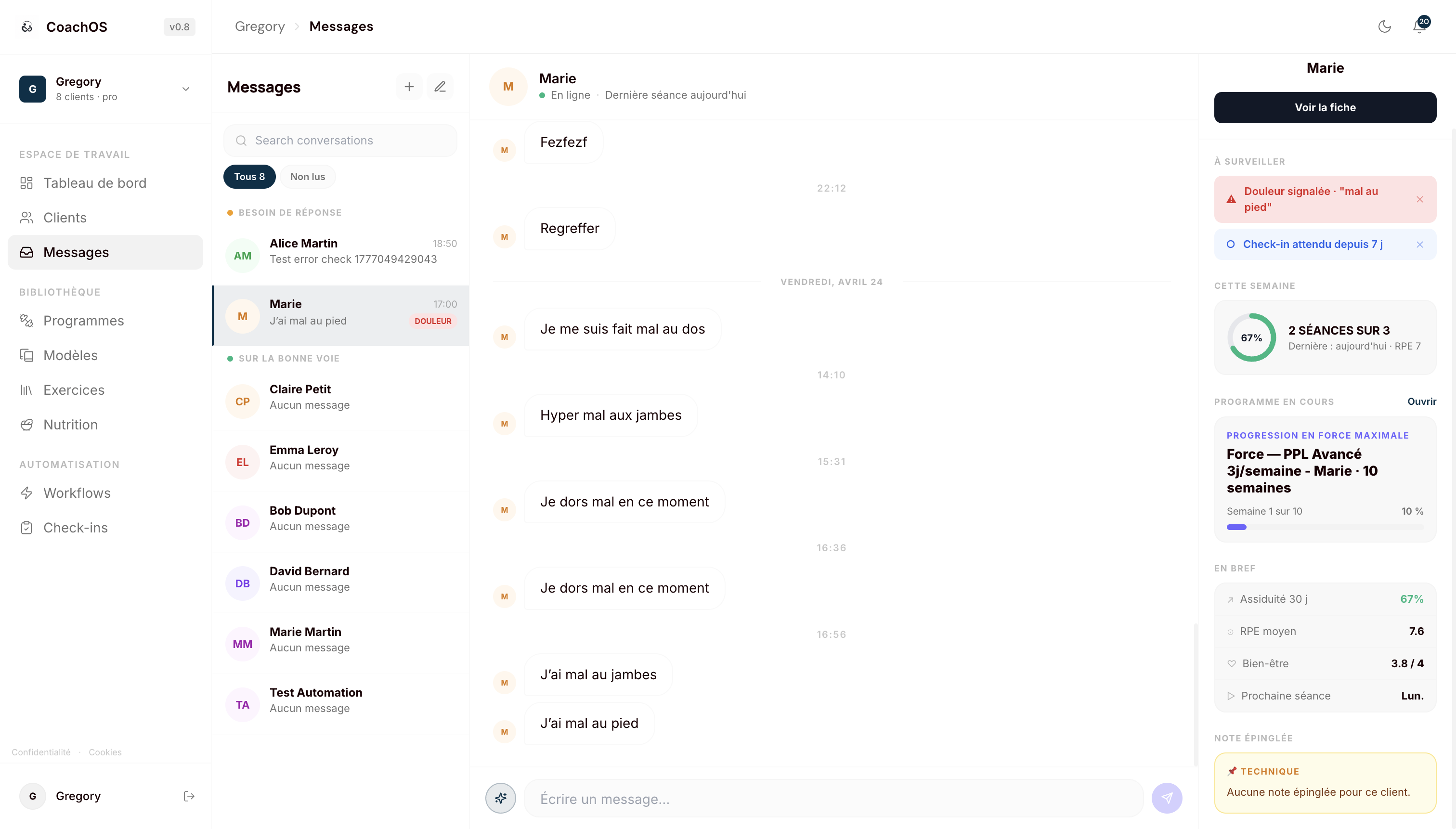 Messagerie intégrée, contexte inclus